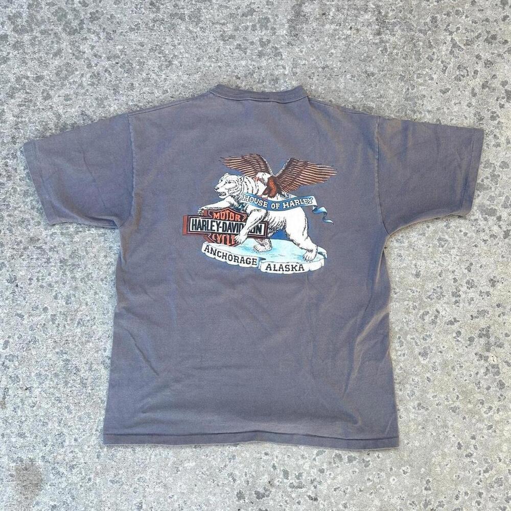 VNTG Harley-Davidson Anchorage Alaska Henley USA T-Shirt (L)